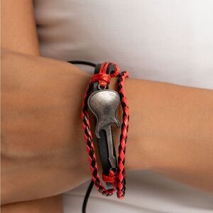 Red and Black Braided Bracelet with Silver Accent